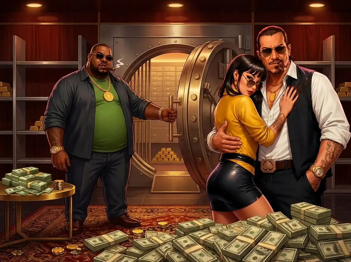 Personnage de Mafia Casino, le parrain, dans une ambiance de casino haut de gamme